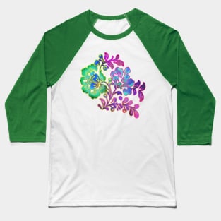 Pretty Boho Stencil Style Floral Motif Baseball T-Shirt